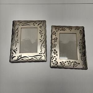 Vtg 90s HB Group Silver-Tone Flower Ornate Metal Photo Frame 4x6 Set Of 2